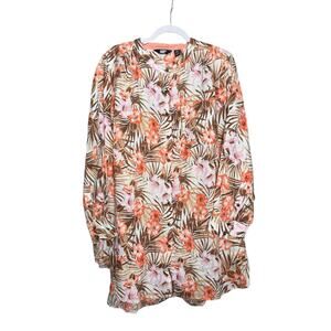 Lands End Womens Plus Size 2X White Tropic Palm Linen A Line Tunic Top Blouse